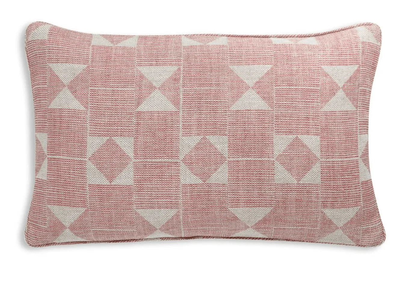Large oblong designer Fermoie cushion in Pink Flag fabric 