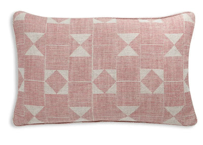 Large oblong designer Fermoie cushion in Pink Flag fabric 