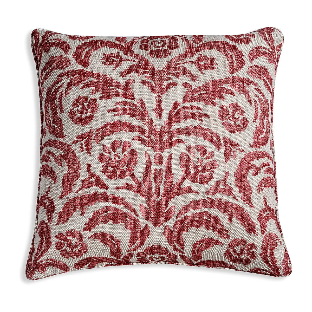 Large square designer Fermoie cushion in Pink Marlborough linen fabric