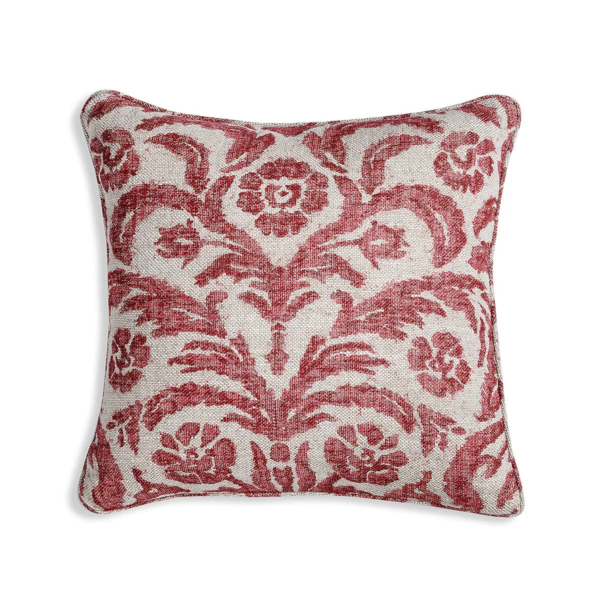 Small square designer Fermoie cushion in Pink Marlborough linen fabric 