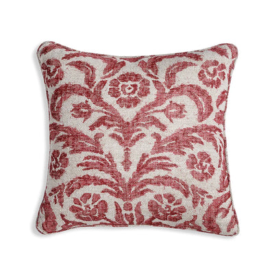 Small square designer Fermoie cushion in Pink Marlborough linen fabric 
