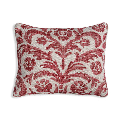 Small oblong designer Fermoie cushion in Pink Marlborough linen fabric
