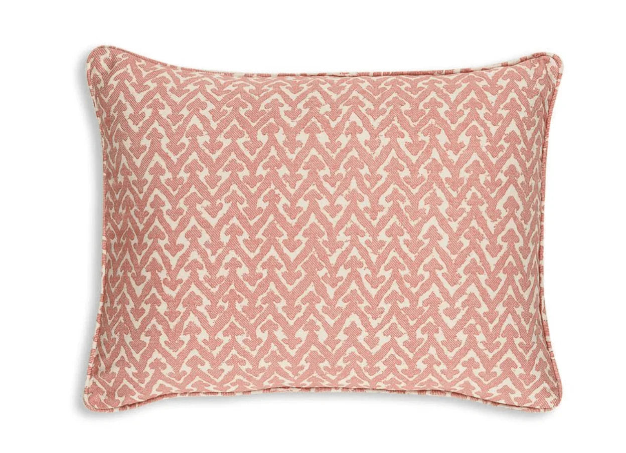 Small oblong designer Fermoie cushion in Pink Rabanna cotton fabric 