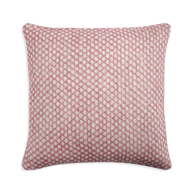 Large square designer Fermoie cushion in Pink Wicker linen fabric