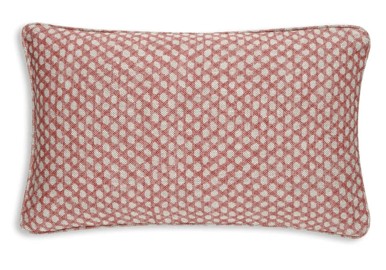 Large oblong designer Fermoie cushion in Pink Wicker linen fabric