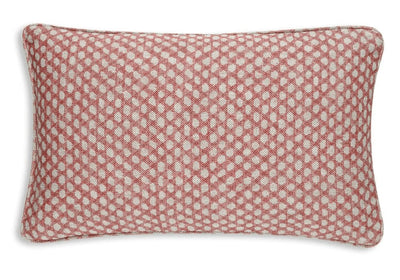 Large oblong designer Fermoie cushion in Pink Wicker linen fabric