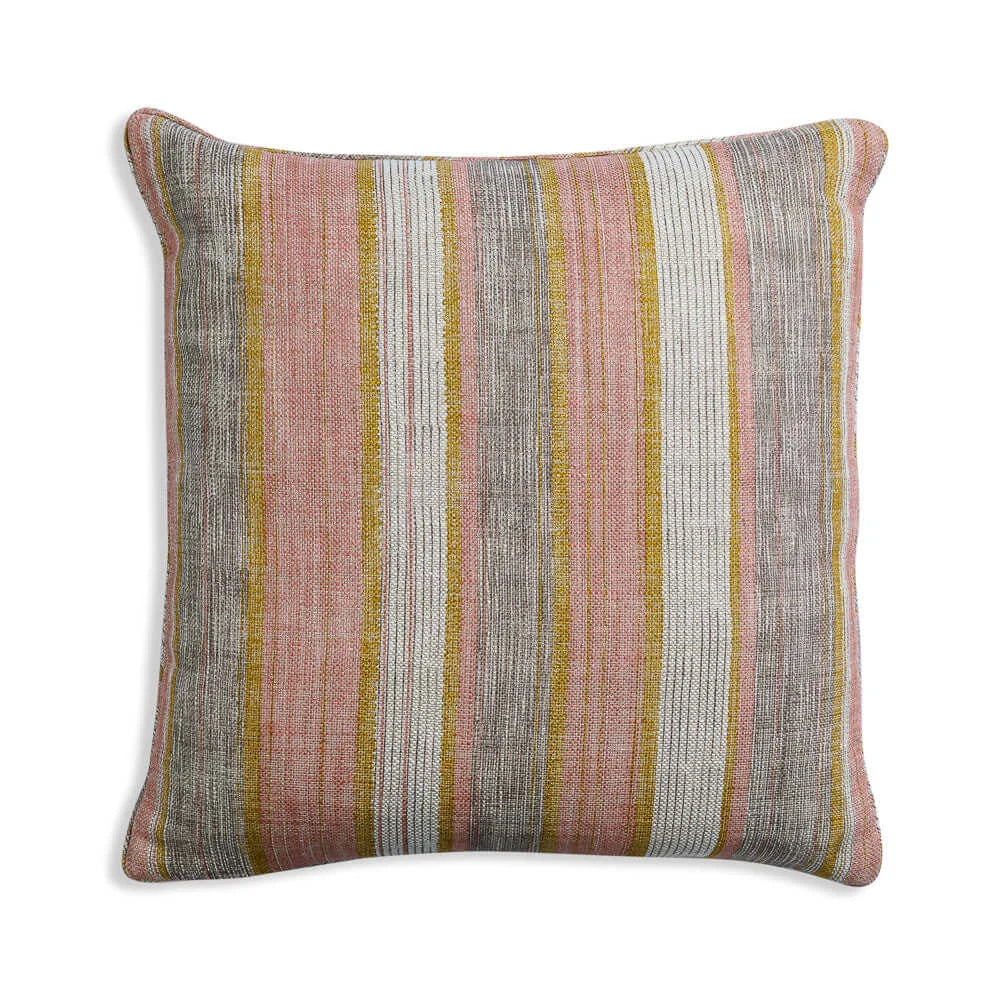 Square designer Fermoie cushion in Pink & Yellow Carskiey fabric linen