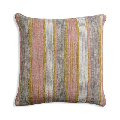 Square designer Fermoie cushion in Pink & Yellow Carskiey fabric linen