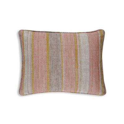 Small oblong designer Fermoie cushion in Pink & Yellow Carskiey fabric linen