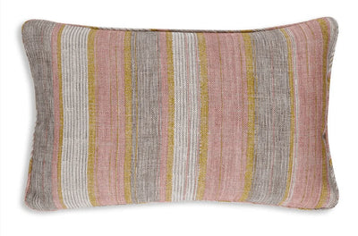 Small oblong designer Fermoie cushion in Pink & Yellow Carskiey fabric linen