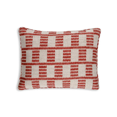 Small oblong designer Fermoie cushion in Red Cove linen fabric