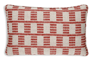 Large oblong designer Fermoie cushion in Red Cove linen fabric