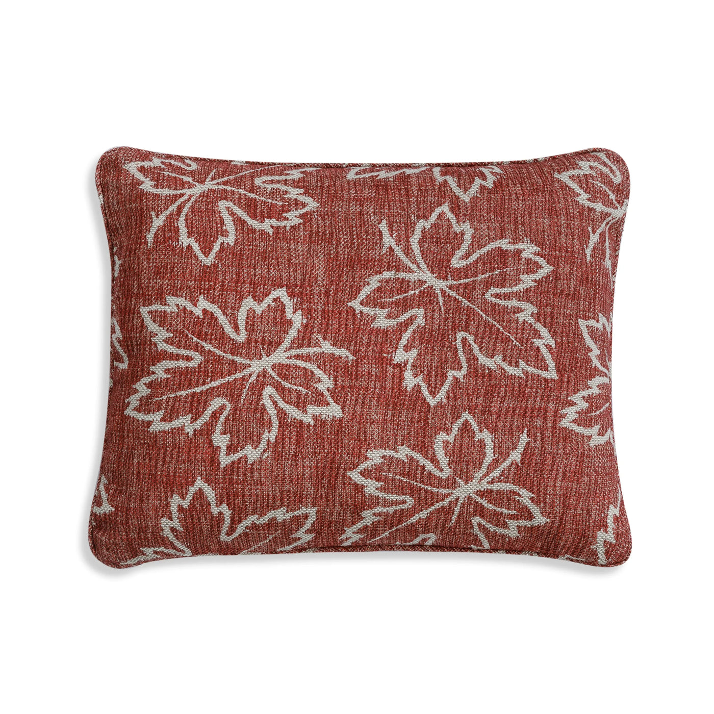 Small oblong designer Fermoie cushion in Red Maple linen fabric