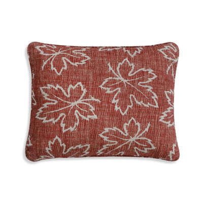 Small oblong designer Fermoie cushion in Red Maple linen fabric