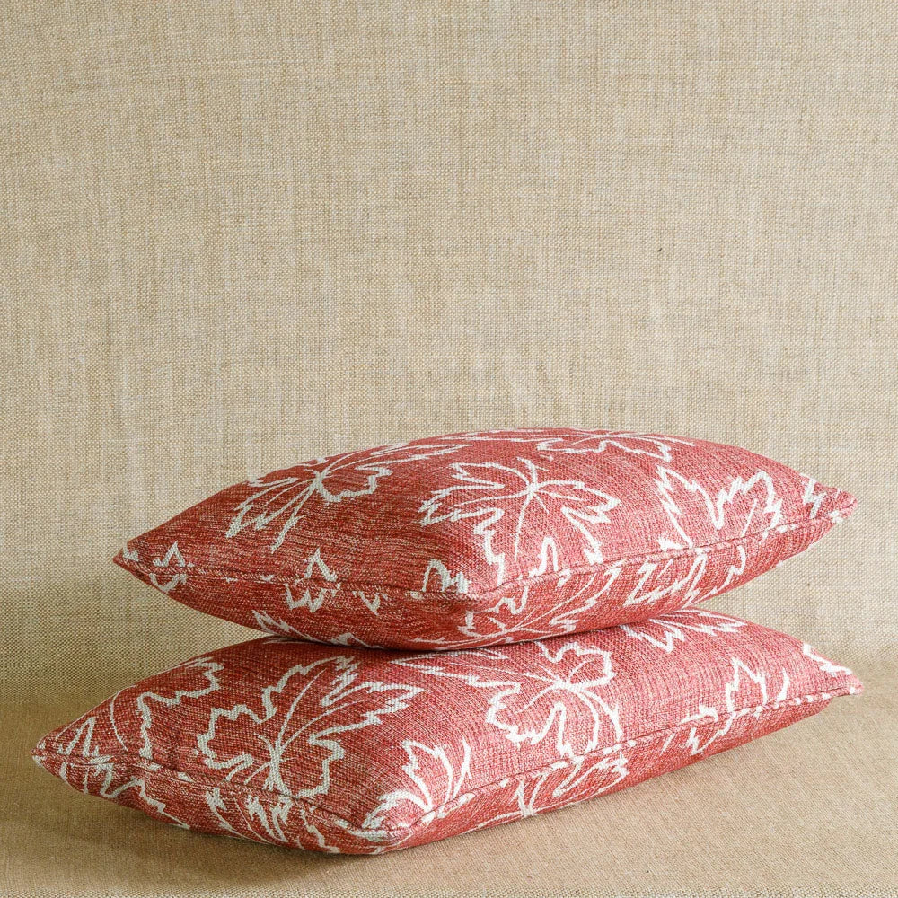 Designer Fermoie cushion stack in Red Maple linen fabric
