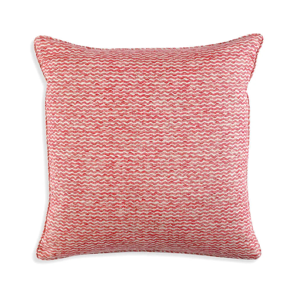 Large square designer Fermoie cushion in Red Popple linen fabric