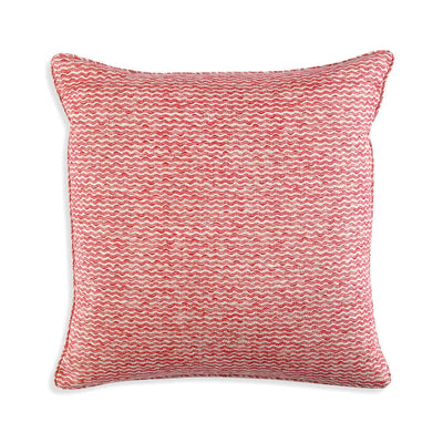 Large square designer Fermoie cushion in Red Popple linen fabric