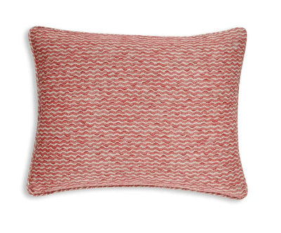 Large oblong designer Fermoie cushion in Red Popple linen fabric