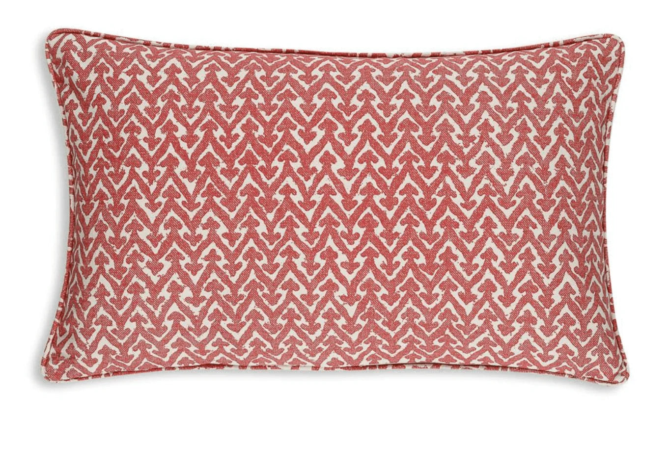Large oblong designer Fermoie cushion in Red Rabanna cotton fabric