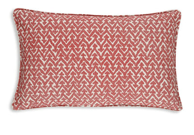 Large oblong designer Fermoie cushion in Red Rabanna cotton fabric
