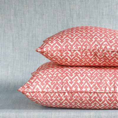 Designer Fermoie cushion stack in Red Rabanna cotton fabric