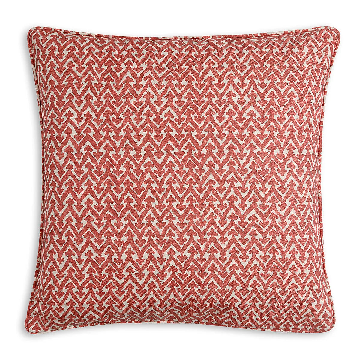 Large square designer Fermoie cushion in Red Rabanna fabric made from recycled polyester for indoor and outdoor use