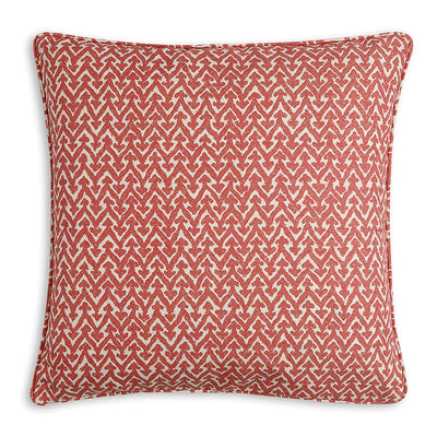 Large square designer Fermoie cushion in Red Rabanna fabric made from recycled polyester for indoor and outdoor use