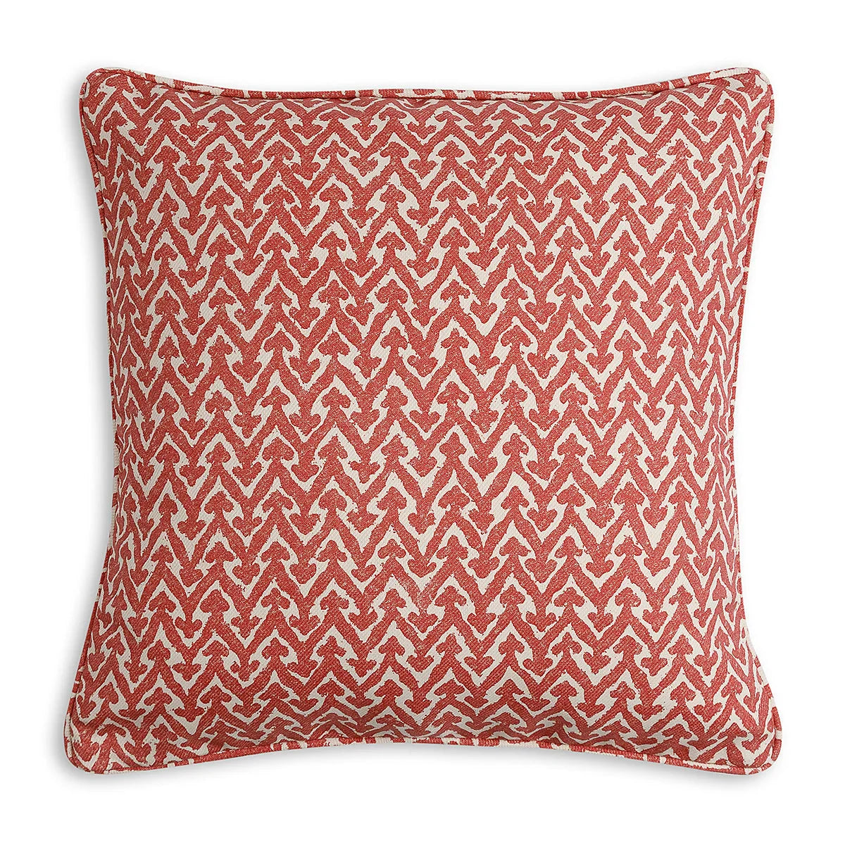 Small square designer Fermoie cushion in Red Rabanna fabric made from recycled polyester for indoor and outdoor use