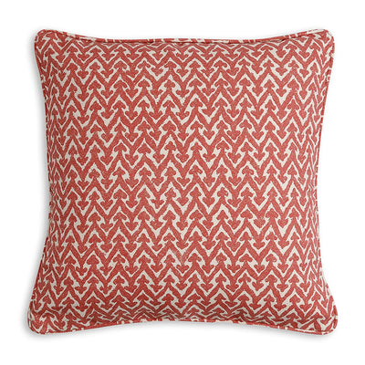 Small square designer Fermoie cushion in Red Rabanna fabric made from recycled polyester for indoor and outdoor use