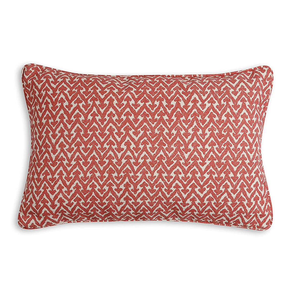 Large oblong designer Fermoie cushion in Red Rabanna fabric made from recycled polyester for indoor and outdoor use
