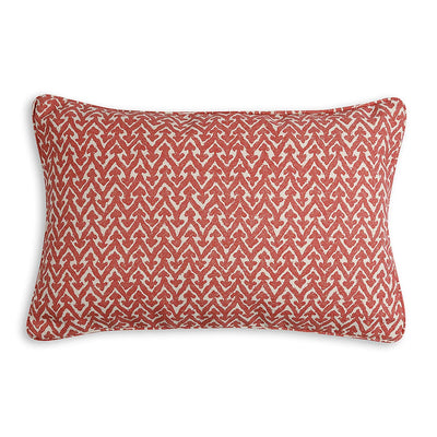 Large oblong designer Fermoie cushion in Red Rabanna fabric made from recycled polyester for indoor and outdoor use