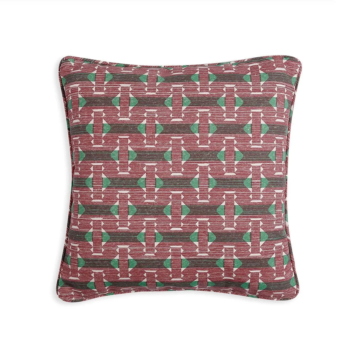Small square designer Fermoie cushion in Red Sicily fabric made from recycled polyester for indoor and outdoor use
