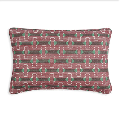 Large oblong designer Fermoie cushion in Red Sicily fabric made from recycled polyester for indoor and outdoor use