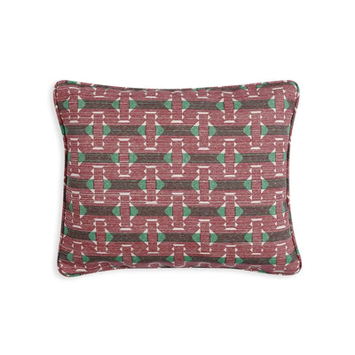 Small oblong designer Fermoie cushion in Red Sicily fabric made from recycled polyester for indoor and outdoor use