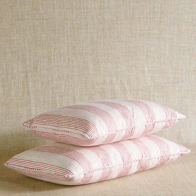 Designer Fermoie cushion stack in Red Ticking handmad
