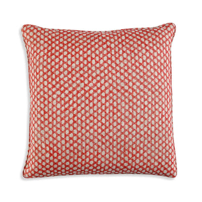 Large square designer Fermoie cushion in Red Wicker linen fabric