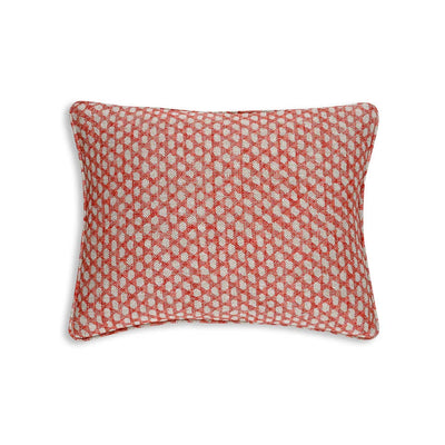 Small oblong designer Fermoie cushion in Red Wicker linen fabric