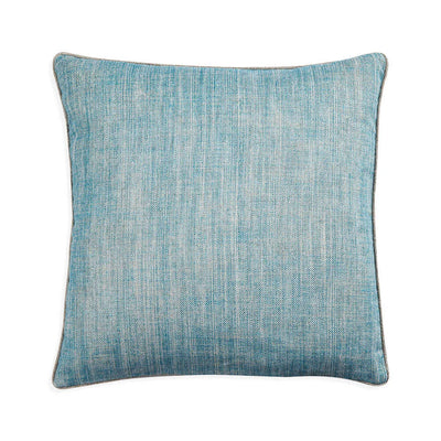 Large square designer Fermoie cushion in Ringabella blue linen fabric