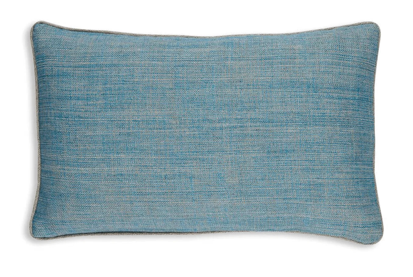 Large oblong designer Fermoie cushion in Ringabella blue linen fabric