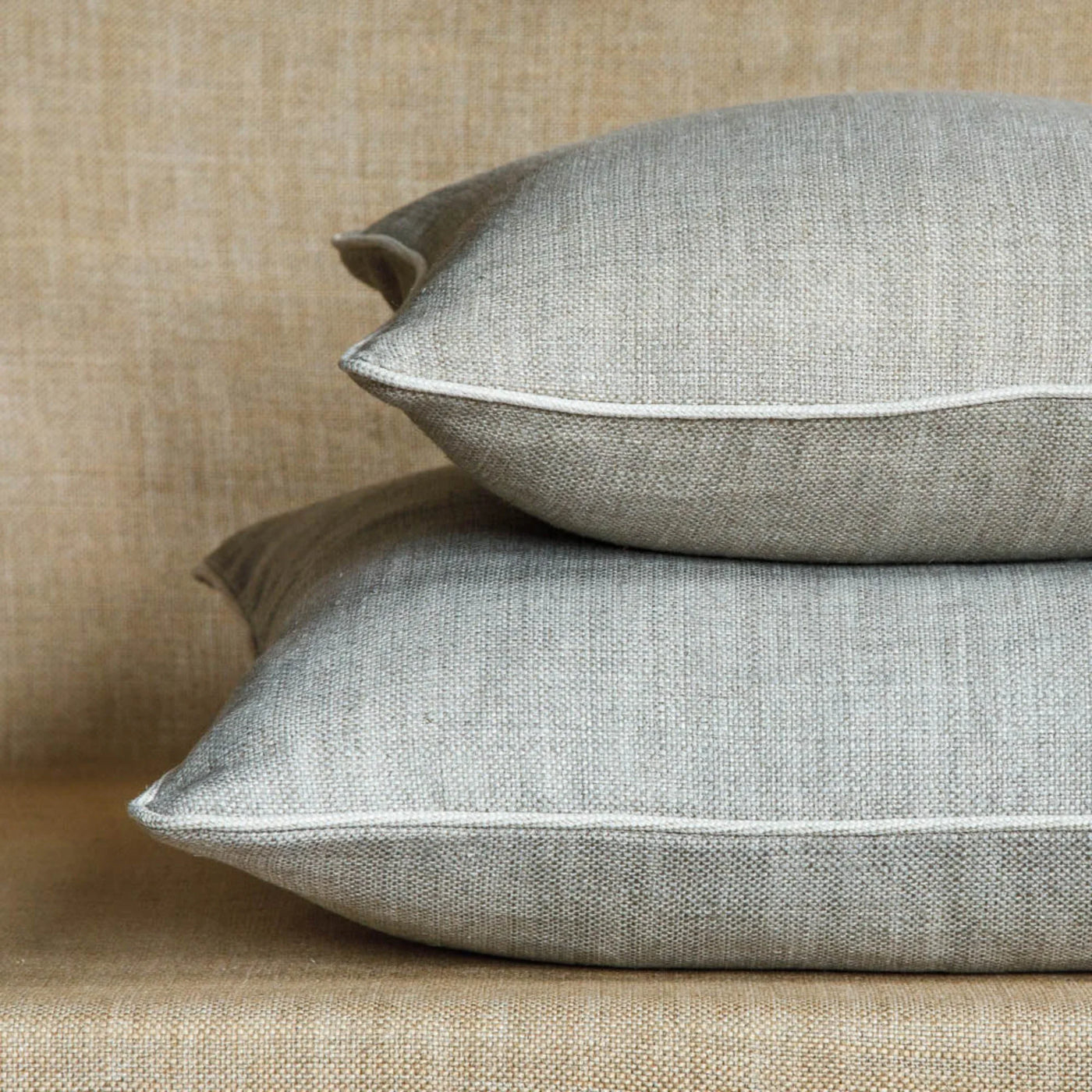 Designer Fermoie cushion stack in Silver Something linen fabric