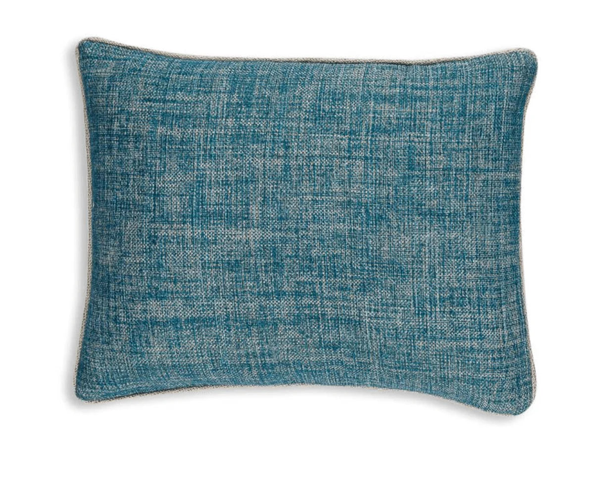 Small oblong designer Fermoie cushion in Suede Shoes blue linen fabric