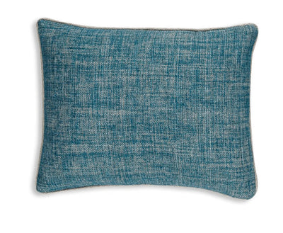 Small oblong designer Fermoie cushion in Suede Shoes blue linen fabric