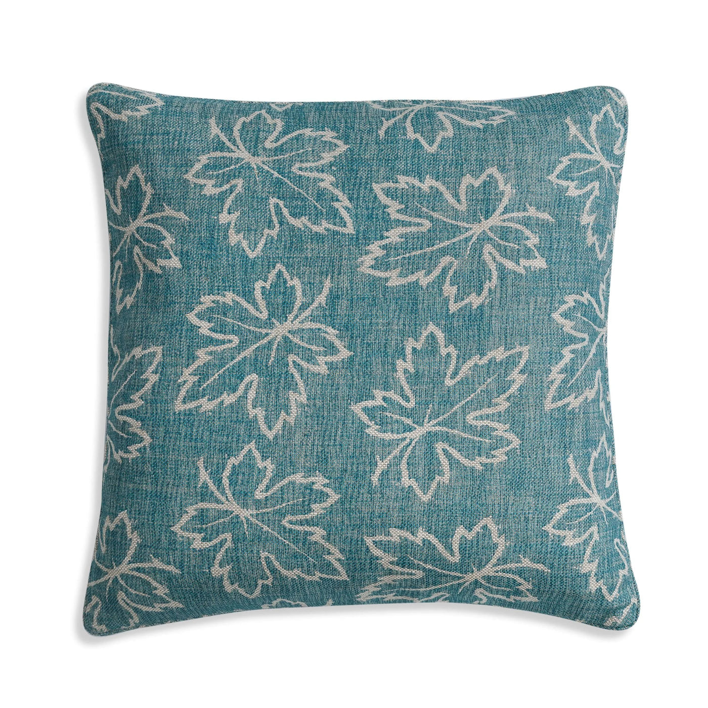 Large square designer Fermoie cushion in Teal Maple linen fabric 