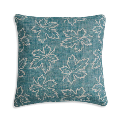 Large square designer Fermoie cushion in Teal Maple linen fabric 