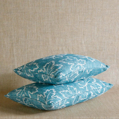 Designer Fermoie cushion stack in Teal Maple linen fabric
