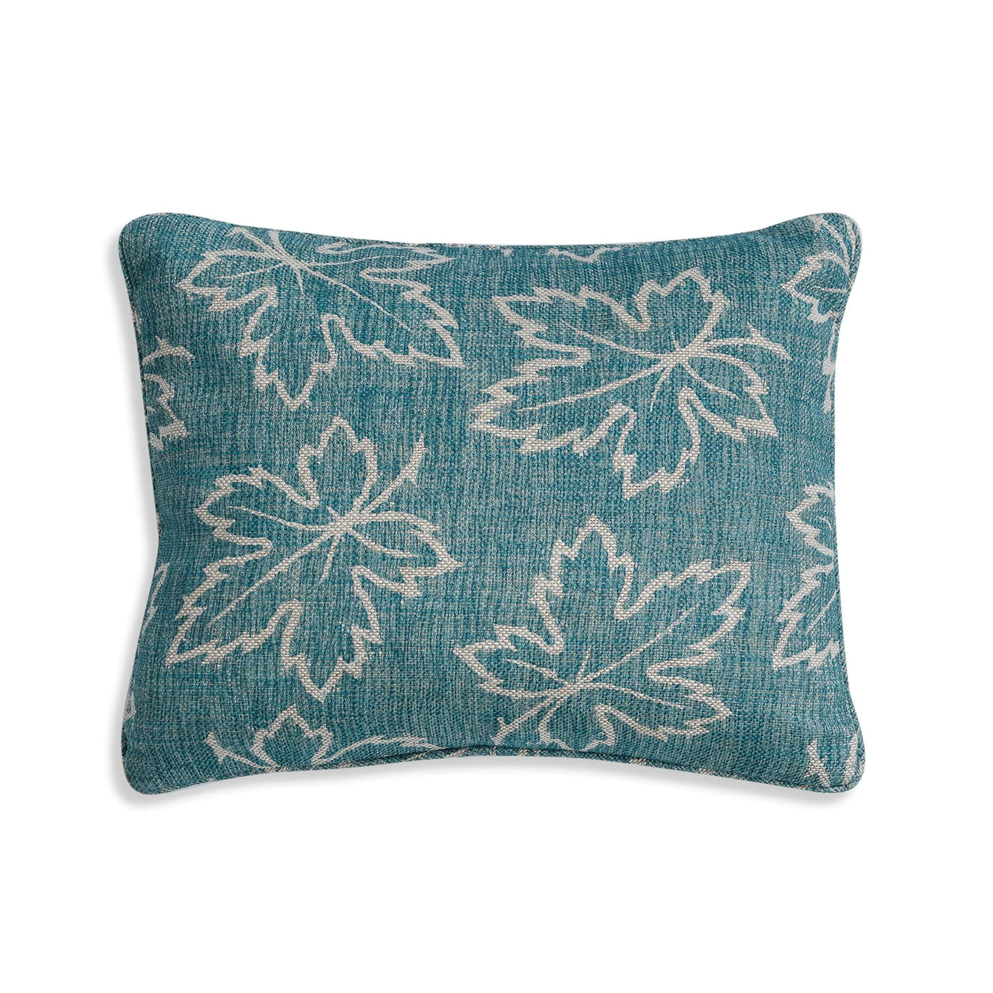 Small oblong designer Fermoie cushion in Teal Maple linen fabric