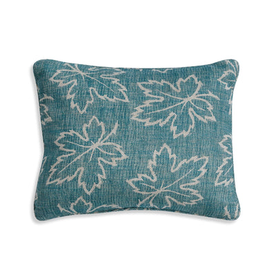 Small oblong designer Fermoie cushion in Teal Maple linen fabric