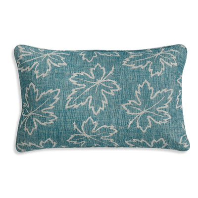 Large oblong designer Fermoie cushion in Teal Maple linen fabric