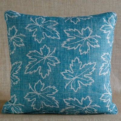 Large square designer Fermoie cushion in Teal Maple linen fabric