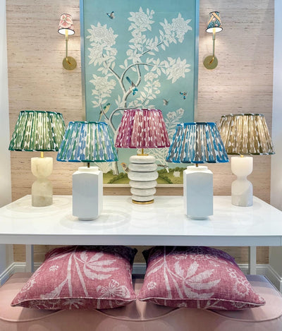 Fermoie Whittle Lampshade Vignette paired with white Shade Shop lamps